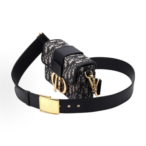 DIOR 30 Montaigne Montaigne collection Oblique embroidery Monogram Full Print wide shoulder strap Bag, women\'s denim blue